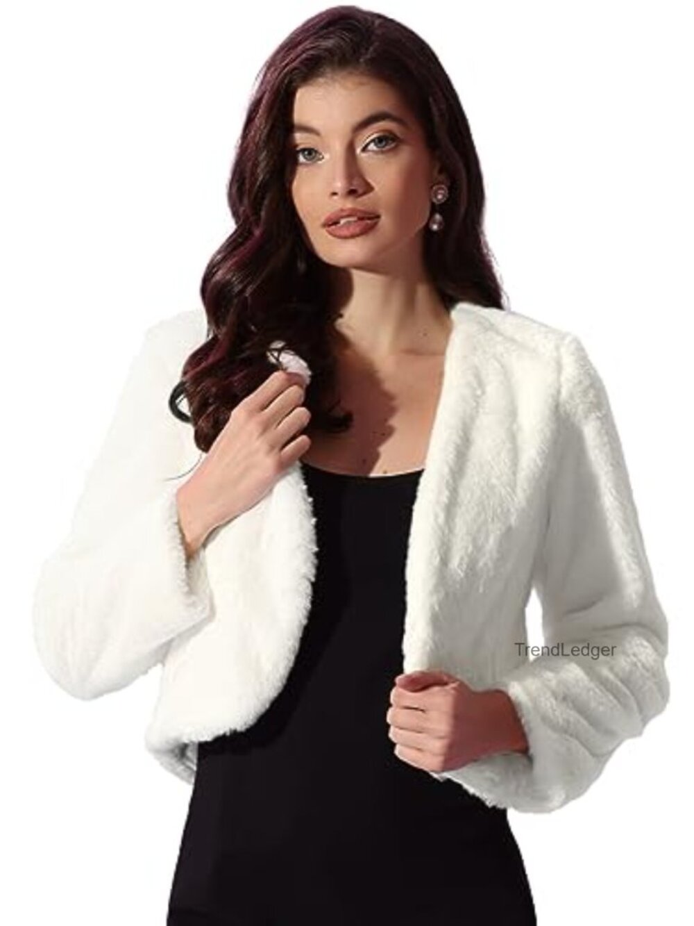 Womens Faux Fur Cropped Jacket Long Sleeve Wedding Bolero Coat